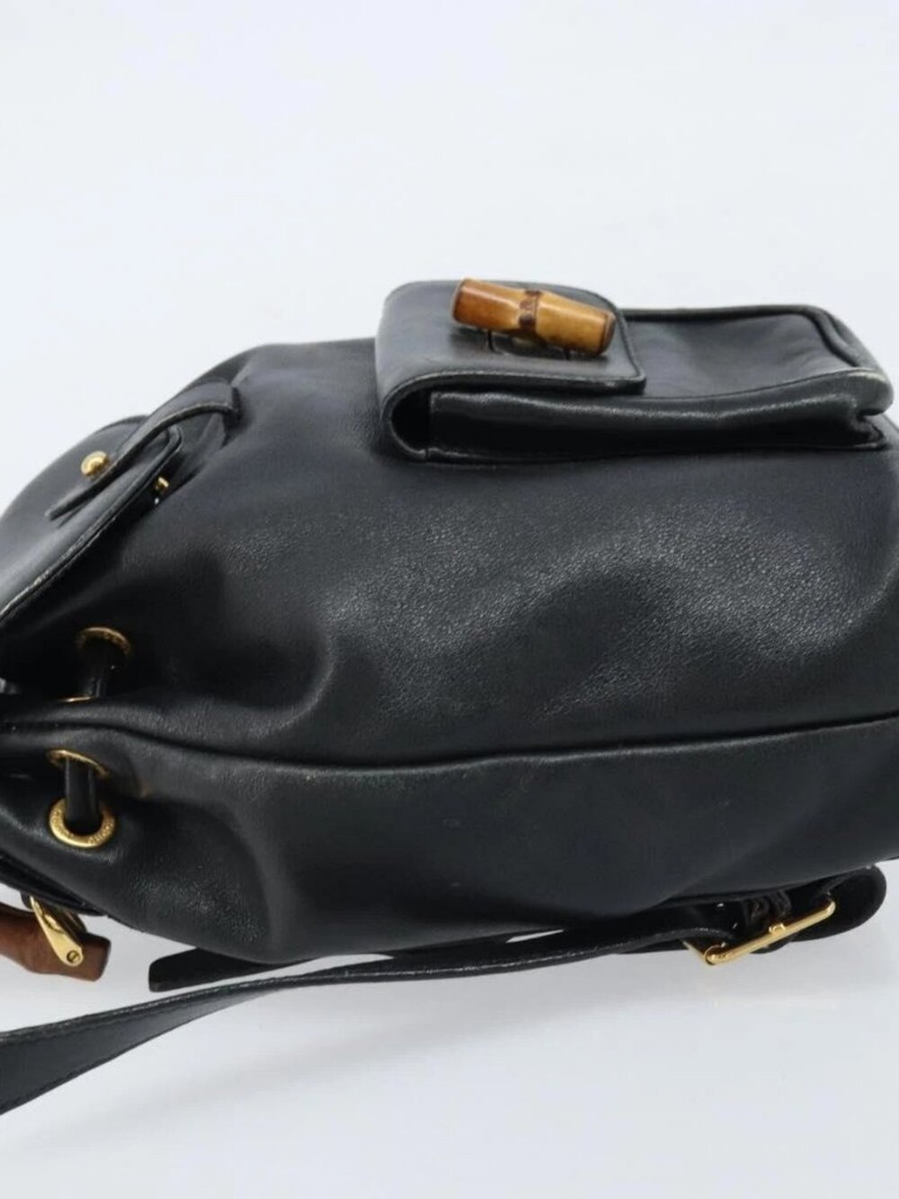 GUCCI Bamboo Backpack Leather Black Gold 003 1705 0030 Auth ka2738 - Picture 5 of 15
